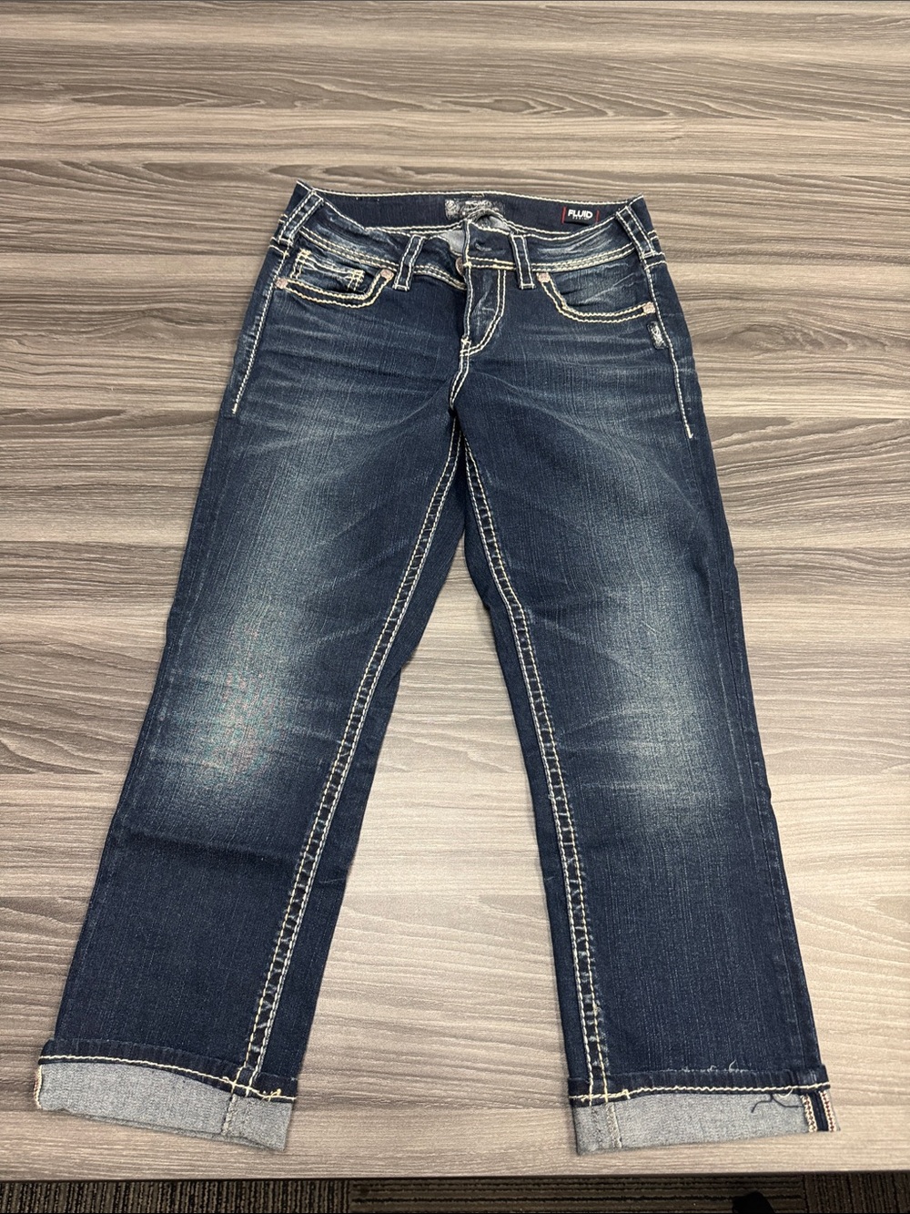Silver Jeans Dark Blue Rolled Hem Cropped Jeans